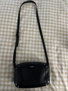 Boss Black Pebbled Leather Crossbody with Silver Accents